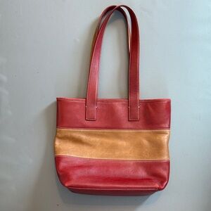 Vintage COACH Rugby Stripe Red and Tan Leather Tote Bag